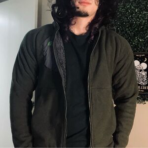 North Face Green fluffy winter zip up